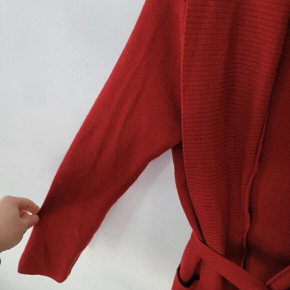 Fenn Wright Manson Knit Cardigan Sweater Belted Red Merino Wool Blend *Flaw* M - Picture 5 of 7
